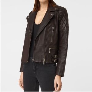 ALL SAINTS Armstead Leather Jacket in Oxblood